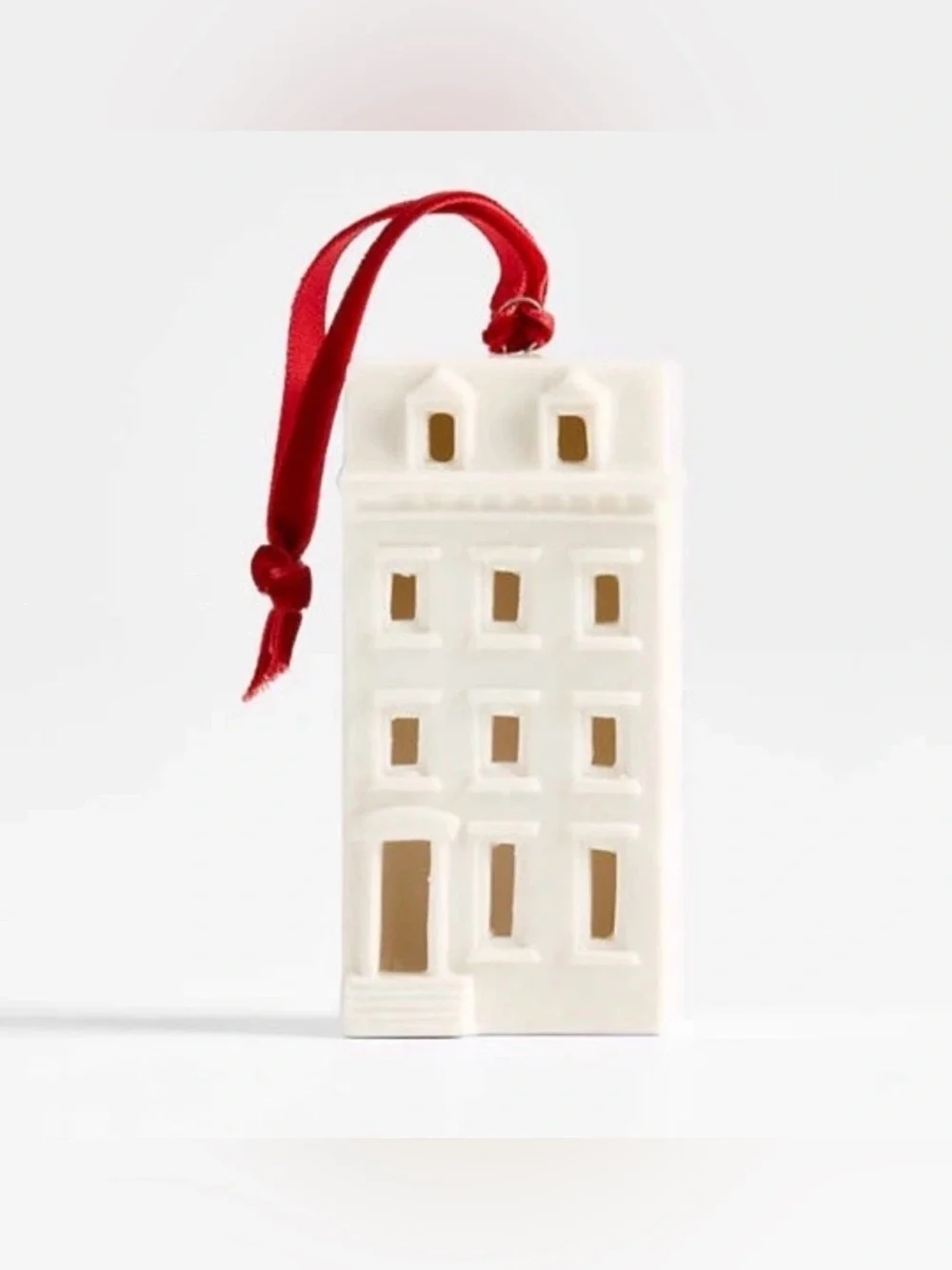 Crate and Barrel Ceramic White Brownstone Christmas Ornament